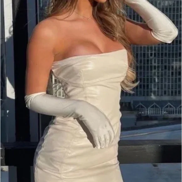 HOUSE OF CB Camilla Strapless Faux Leather Dress S - Picture 2 of 8